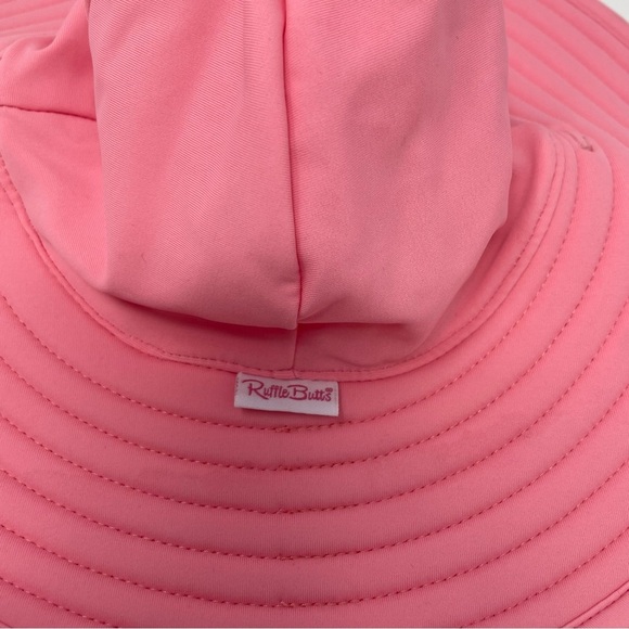 Ruffle Butts Pink Sun Hat and Pink Floral Long Sleeve Swim Suit Infant Baby - Picture 10 of 13